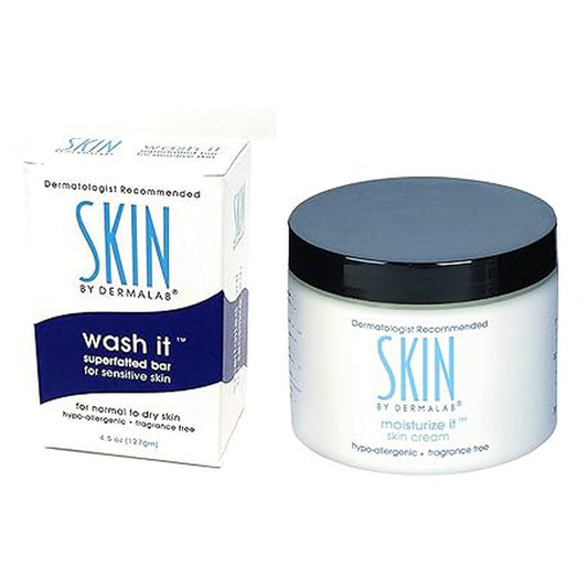 Moisturize It Skin Cream 4oz & Wash It Sensitive Skin Kit | Superfatted Hypoallergenic Fragrance Free Cleansing Bar | Moisturizing Cream Hydrates Skin | Safe for Kids & Adults & Infants