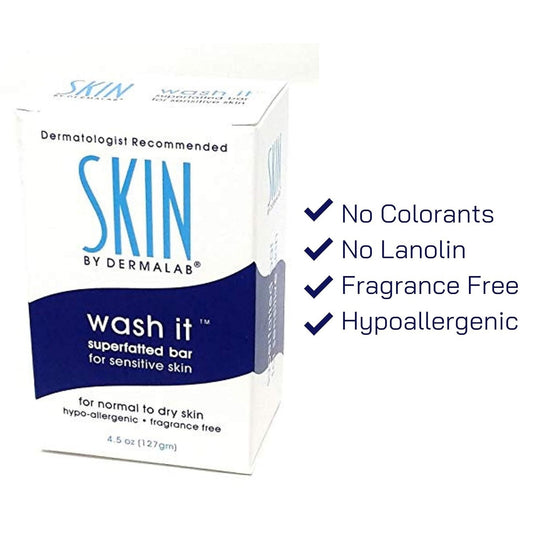 Wash It Superfatted Hypoallergenic Fragrance Free Cleansing Bar | Helps Moisturize & Hydrate | Colorant & Lanolin Free Bar Soap | Safe for Kids, Adults, & Infants